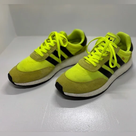 Adidas Iniki Runner Boost Neon Yellow Olive Black Sneakers Men’s 9.5 BB2094 - Picture 2 of 12